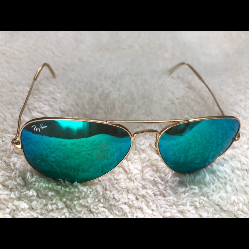 Ray Ban green/blue aviators, gold frame.